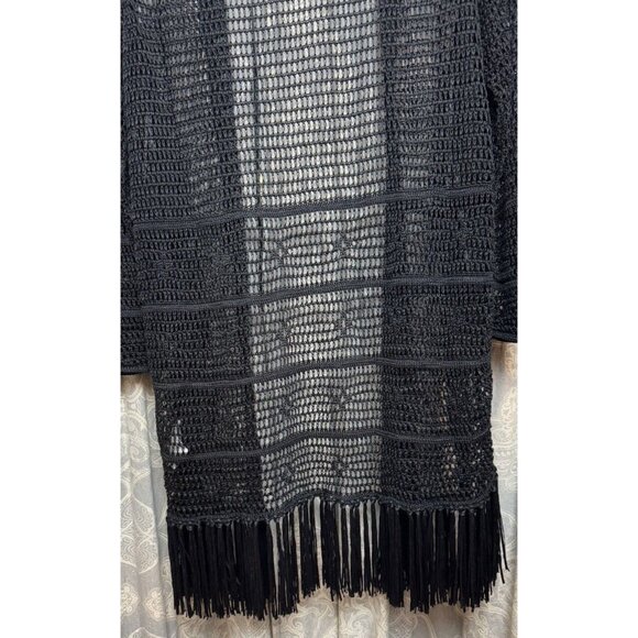 RALPH LAUREN XL Women's Pointelle Knit Linen Blend Cardigan $245 Fringe Black - Picture 15 of 15